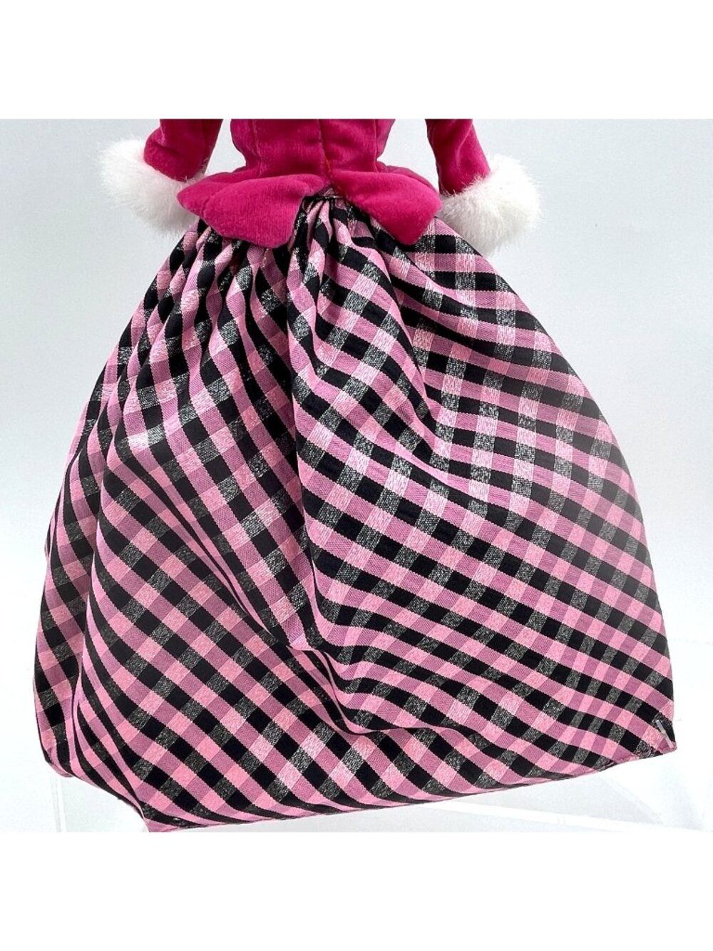 Barbie Doll Formal 2 Piece Dress Pink Velvet Fur Trim Plaid Skirt Winter Gown - Picture 4 of 7